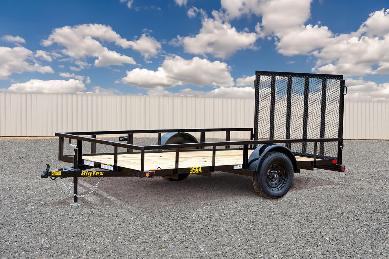 Big Tex 35SA 77”x10’ 2990# GVWR Single Axle Pipe Top Utility Trailer w/ 4’ Spring Assisted Ramp Gate, Spare Mount, and Set back Jack. image 3