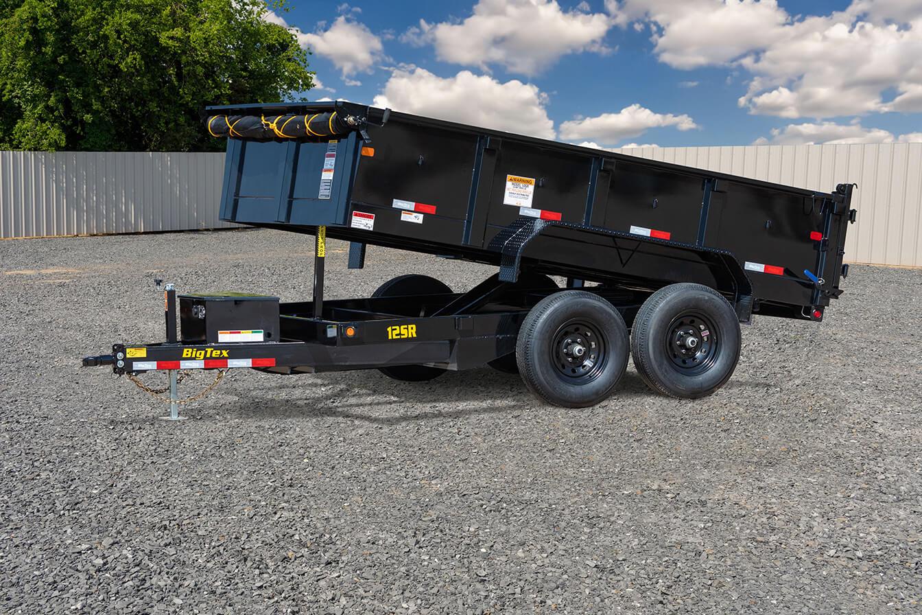 2024 Big Tex 12SR – Pro Series Tandem Axle Single Ram Dump Trailer 83”x 12” w/ combo gate, spare tire mount, 6’ slide in ramps – Black image 1