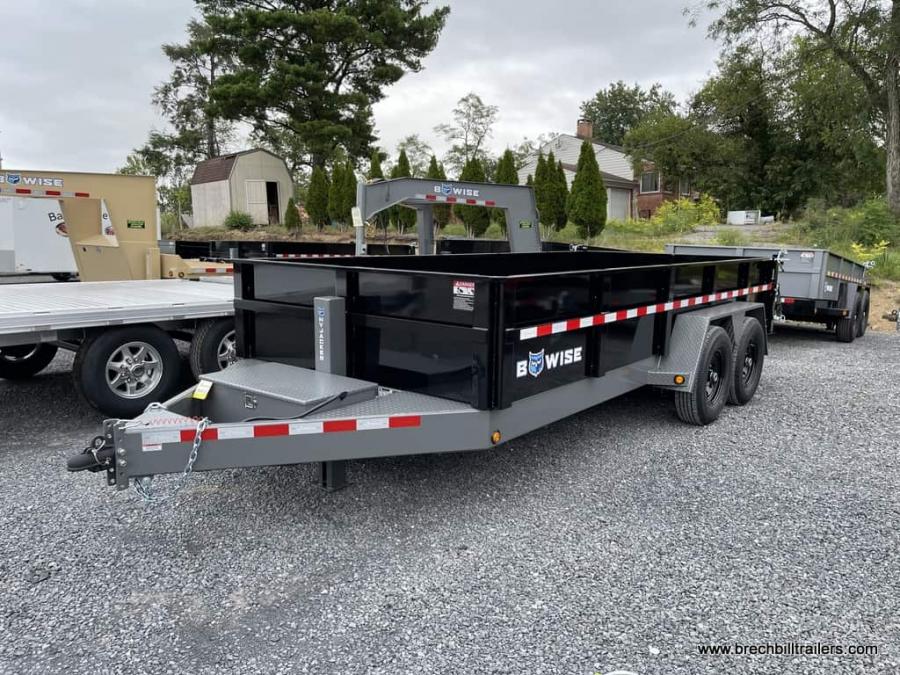 BWISE 15K HVY COMM. DUMP 7X14 HT GY/HT BLK 2′ Sides, 3 Way Combo Gate, Hydraulic Jack, Ramps image 0