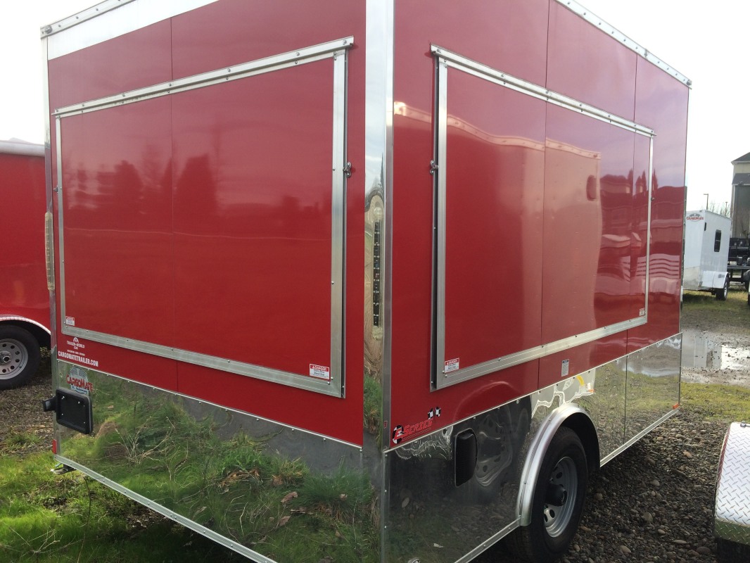 Cargo Mate 8' x 12' Red Concession Trailer Wedge Front with 2 Concession Windows (Demo)