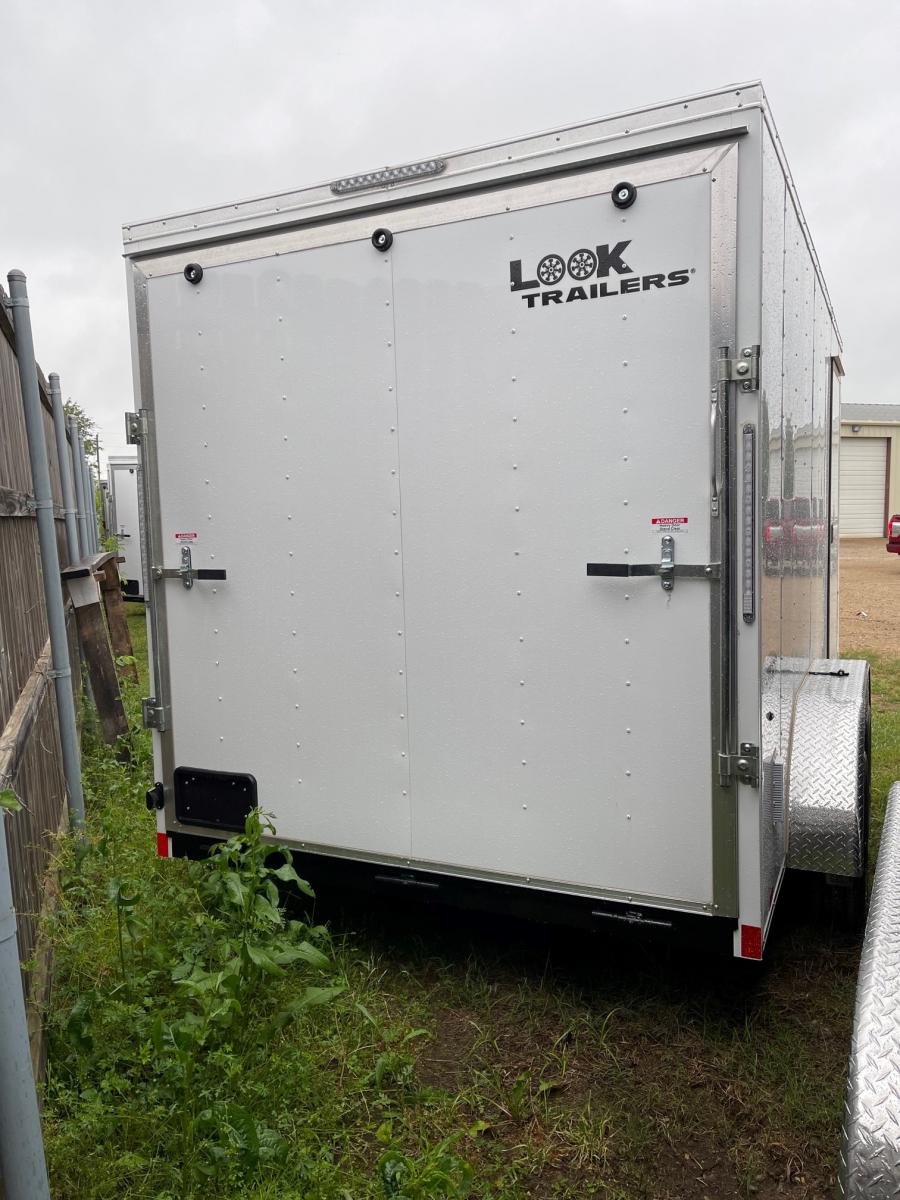 ***CLEARANCE*** Look Enclosed Cargo Trailer, (7’W x 14’L Tandem Axle, V-Nose, Side Door, Ramp Door, White, 7’H) image 2