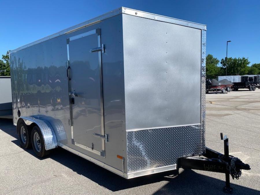 2023 RC Trailers 7×16 tandem-axle wedge enclosed trailer, ramp door, silver image 0