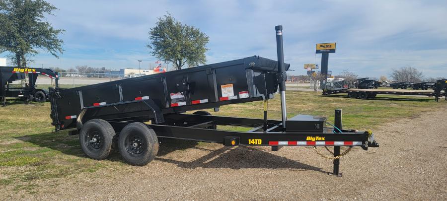 2024 Big Tex Heavy Duty Telescopic Dump Trailer 83”x 14’ w/ combo gate, spare tire mount, 6’ slide in ramps, tarp kit.   Black image 2
