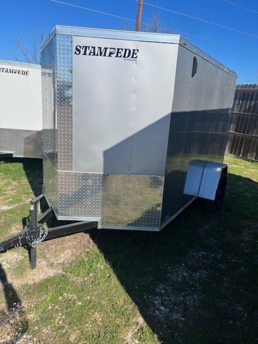 ***ON CLEARANCE*** Stallion Enclosed Cargo Trailer, (6’W x 10’L Single Axle, V-Nose, Side Door, Ramp Door, Silver, 6’H, No Tie Down Rings Inside) image 1