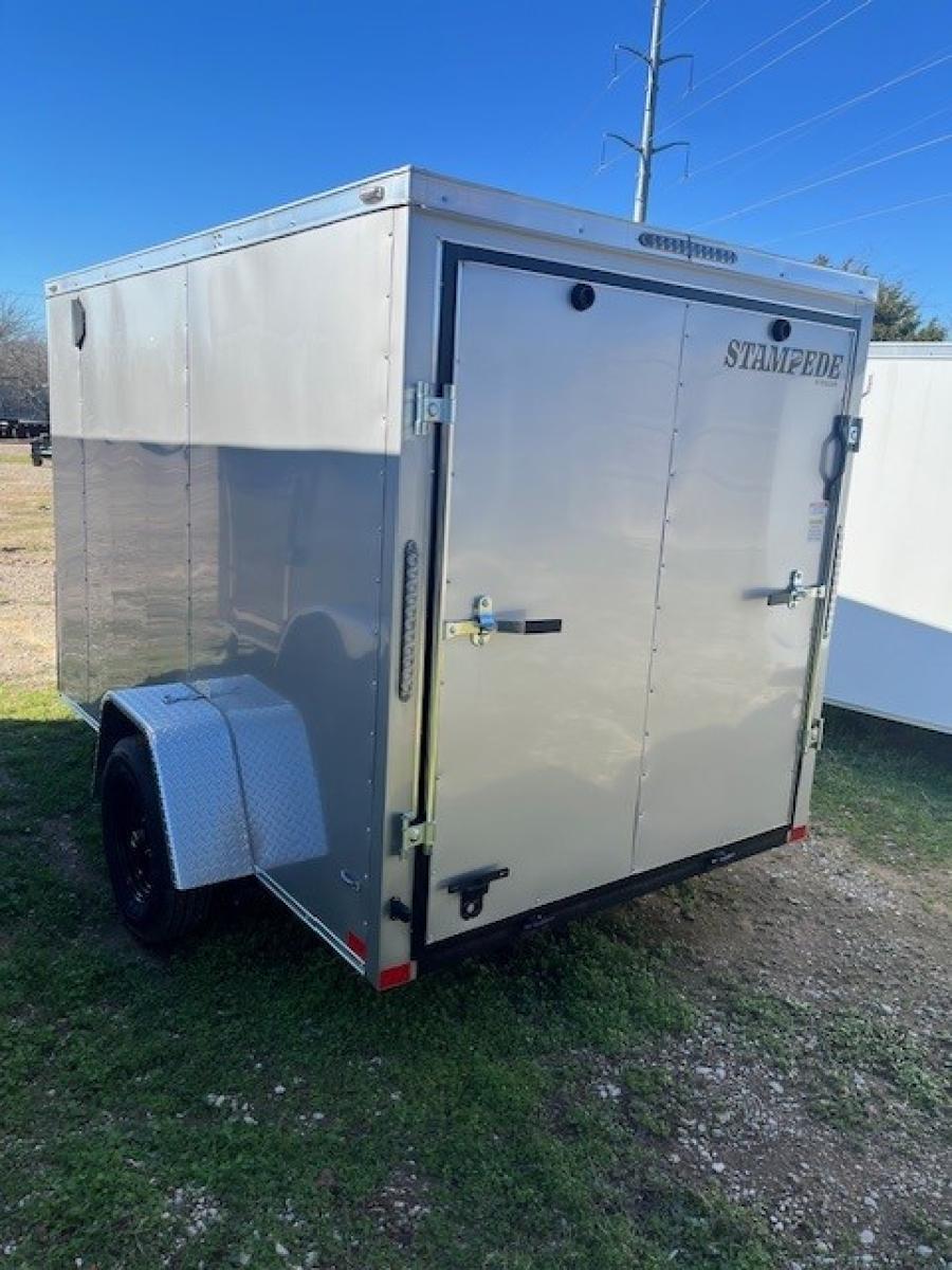 ***ON CLEARANCE*** Stallion Enclosed Cargo Trailer, (6’W x 10’L Single Axle, V-Nose, Side Door, Ramp Door, Silver, 6’H, No Tie Down Rings Inside) image 2