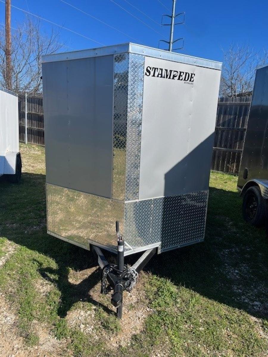 ***ON CLEARANCE*** Stallion Enclosed Cargo Trailer, (6’W x 10’L Single Axle, V-Nose, Side Door, Ramp Door, Silver, 6’H, No Tie Down Rings Inside) image 0