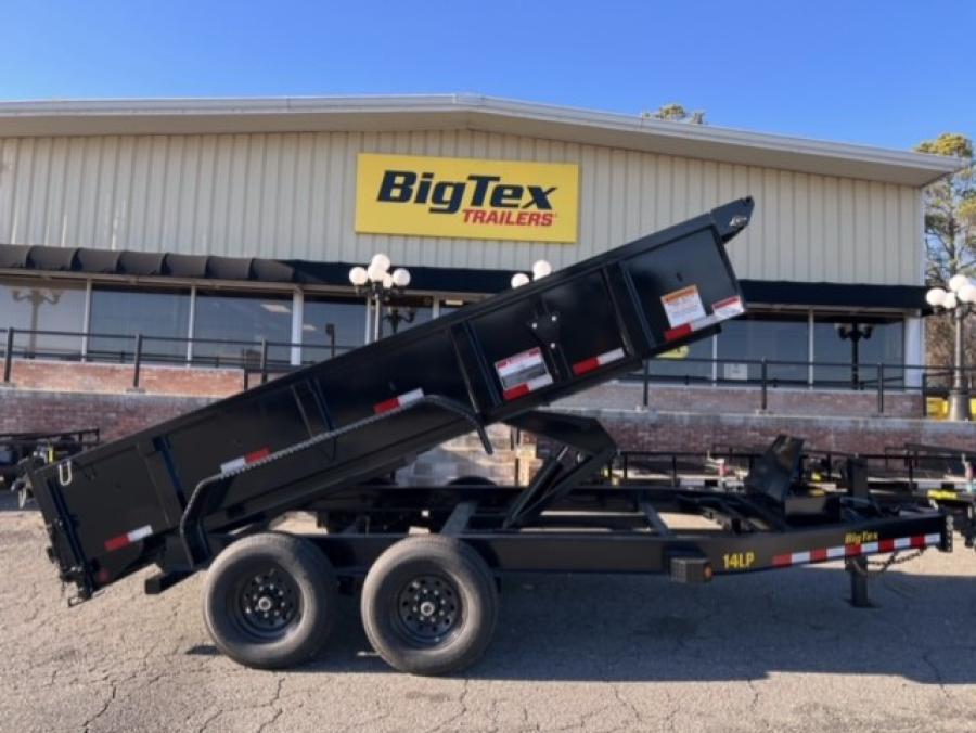 2024 Big Tex Heavy Duty Ultra Low Profile Dump Trailer 83”x 14’ w/ combo gate, spare tire mount, 6’ slide in ramps, tarp kit.  Black image 0