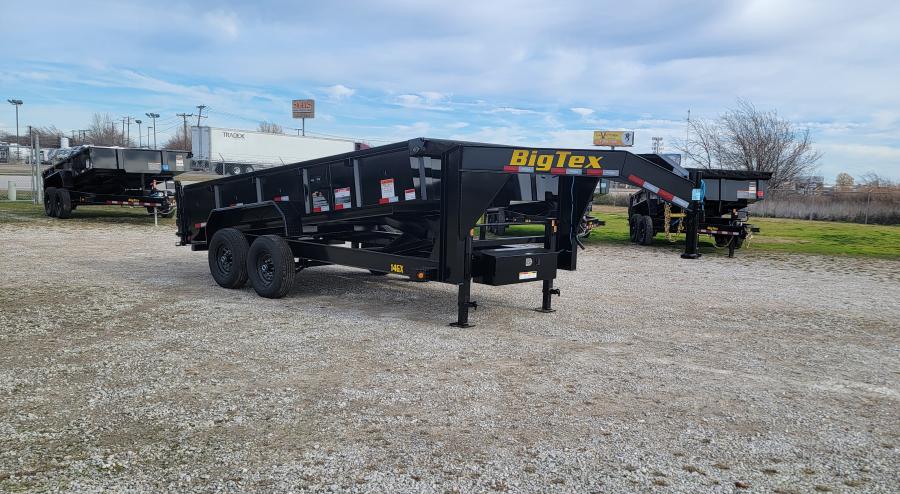 2024 Big Tex Heavy Duty Tandem Axle Gooseneck Dump Trailer 83”x 16’ w/ combo gate, spare tire mount, 6’ slide in ramps, tarp kit.  BLACK image 0