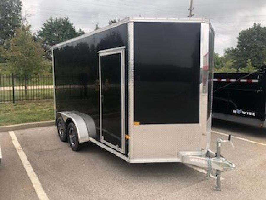 2023 Alcom Stealth aluminum 7×14 wedge enclosed trailer, 7′ interior height, ramp door, black image 0