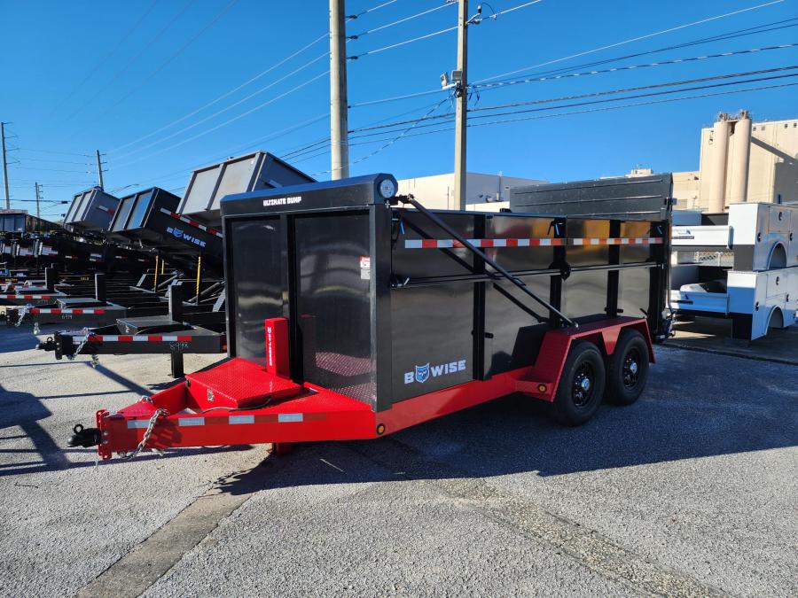 7X14 BWISE Ultimate Dump, 15K, 2 Way Hyd Gate, Fold Down Sides, Tarp