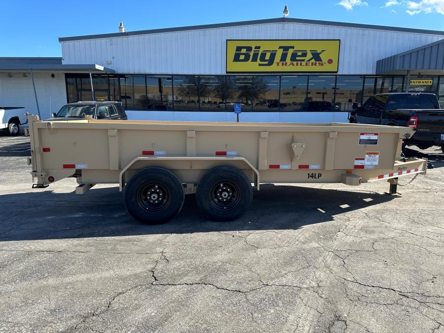 2024 Big Tex Heavy Duty Ultra Low Profile Dump Trailer Desert Tan 83”x 16’ w/ combo gate, spare tire mount, 6’ slide in ramps, tarp kit. image 0