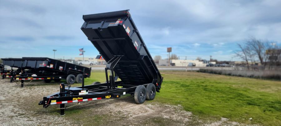 2024 Big Tex Heavy Duty Ultra Low Profile Dump Trailer 83”x 14’ w/ combo gate, spare tire mount, 6’ slide in ramps, tarp kit. Black image 3