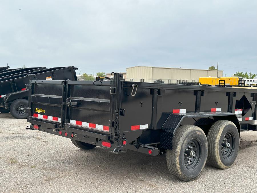 2024 Big Tex Heavy Duty Ultra Low Profile Dump Trailer 83”x 14’ w/ combo gate, spare tire mount, 6’ slide in ramps, tarp kit. Black image 2