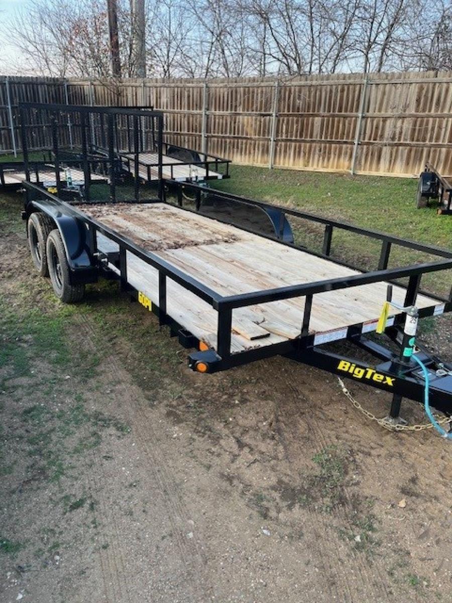 Big Tex 60PI-14BK4RG (77″W x 14’L, Tandem Axle Utility Trailer with 4′ Spring Assist Ramp Gate, Spare Tire Mount and Brakes on One Axle) image 1