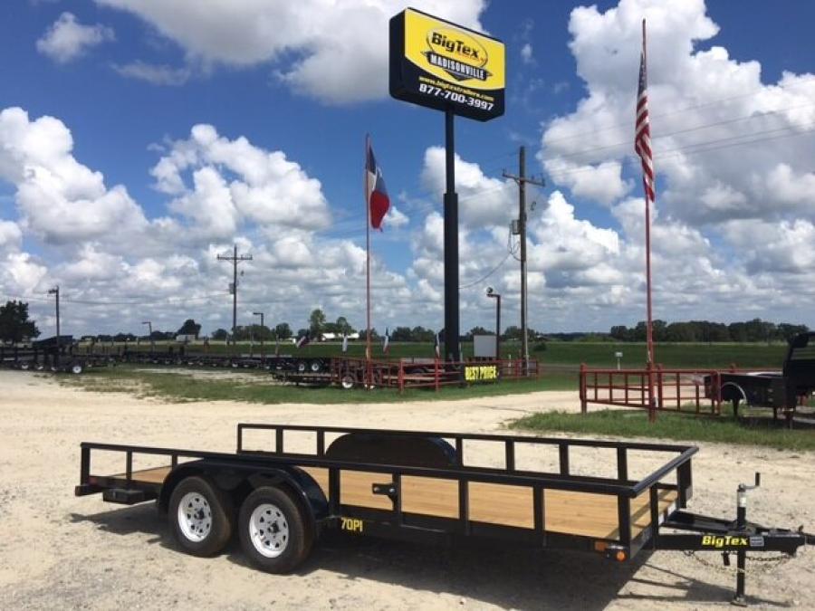Big Tex 70PI-16XBK (83″W x 16’L, Tandem Axle Utility Trailer with 4′ Slide-in Ramps, Spare Tire Mount and Brakes on One Axle) image 0