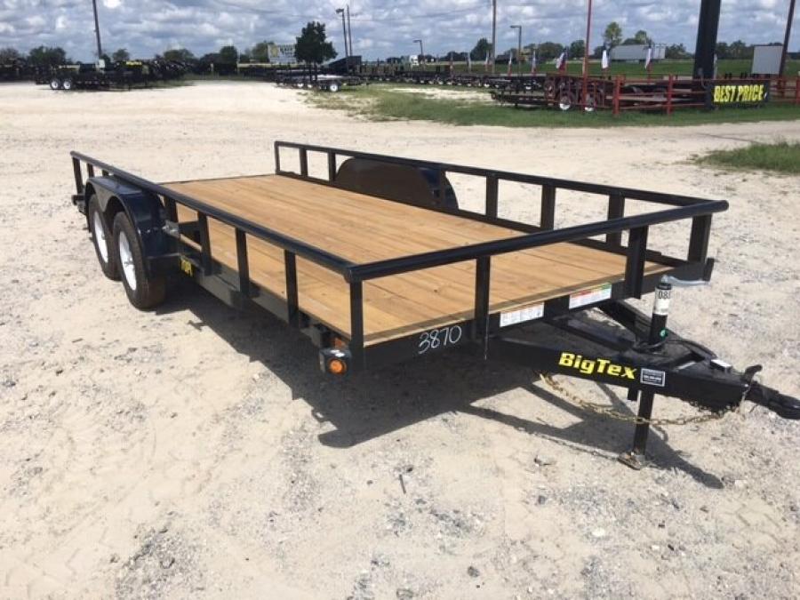 Big Tex 70PI-16XBK (83″W x 16’L, Tandem Axle Utility Trailer with 4′ Slide-in Ramps, Spare Tire Mount and Brakes on One Axle) image 1