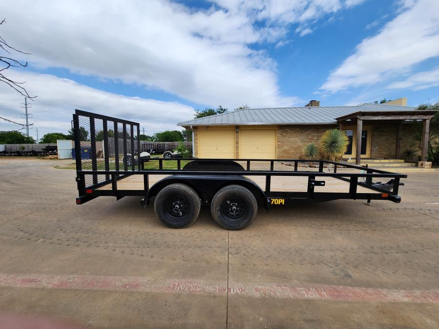 Big Tex 70PI-16XBK4RG (83″W x 16’L, Tandem Axle Utility Trailer with 4′ Spring Assist Ramp Gate, Spare Tire Mount and Brakes on One Axle) image 1