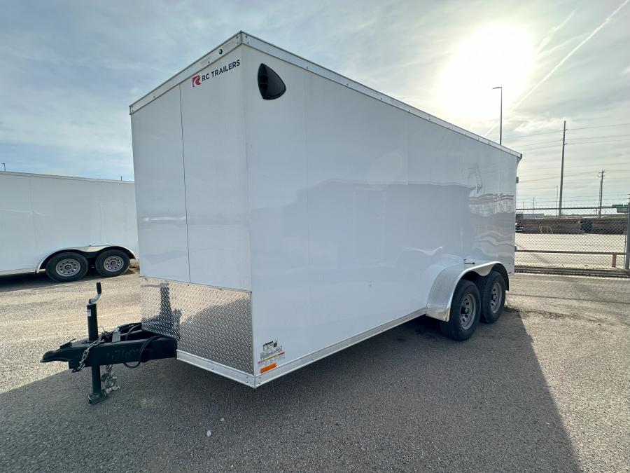 7 x 16 Tandem Axle FLAT TOP WEDG ENCLOSED TRAILER  with Rear Ramp Door and Ladder Rack image 3
