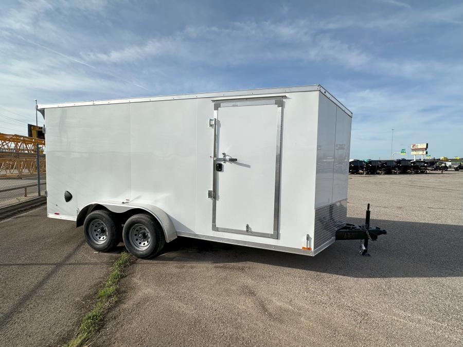 7 x 16 Tandem Axle FLAT TOP WEDG ENCLOSED TRAILER  with Rear Ramp Door and Ladder Rack image 2