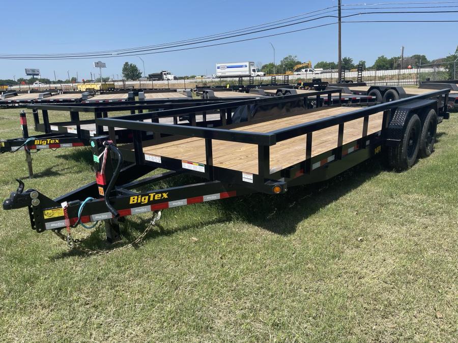 2024 Big Tex 14PI-16BK 14K Tandem Axle (83″x 16’) 3”Square Pipe Top Heavy Duty Utility Trailer w/ 4′ Slide Out Ramps, Spare Mount-Black image 1