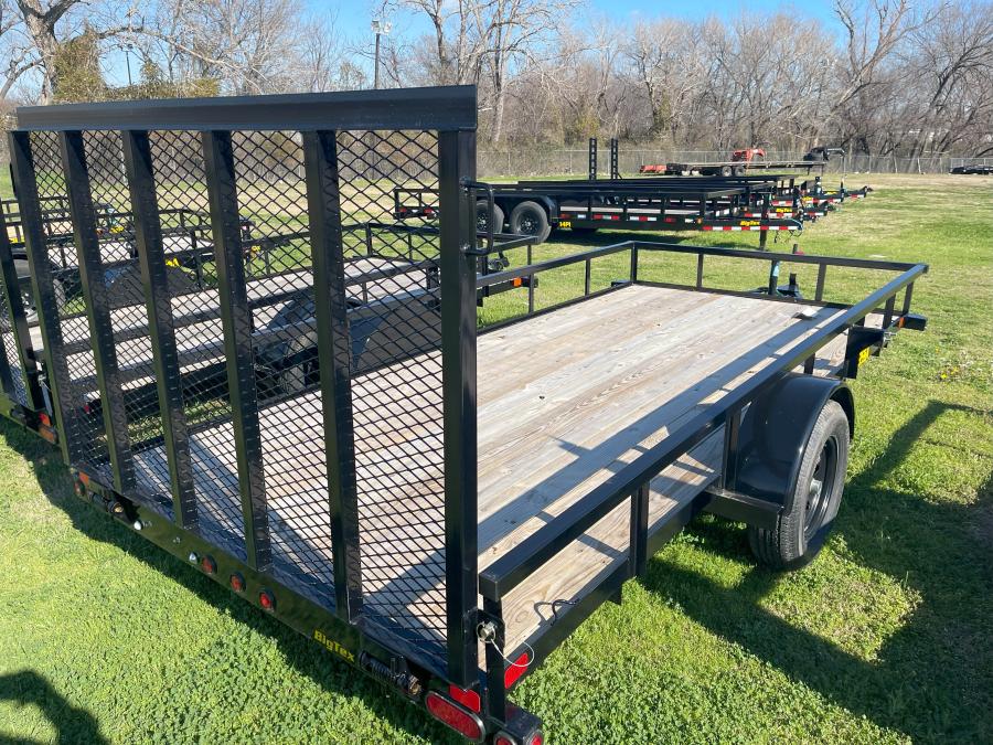 *PROMO* 2024 Big Tex 35SA-12BK4RG Single Axle (77”x12′) 2995# 2”Square Pipe Top Utility Trailer w/Spare Mount, 4’ Spring Assisted Ramp Gate-Black image 0