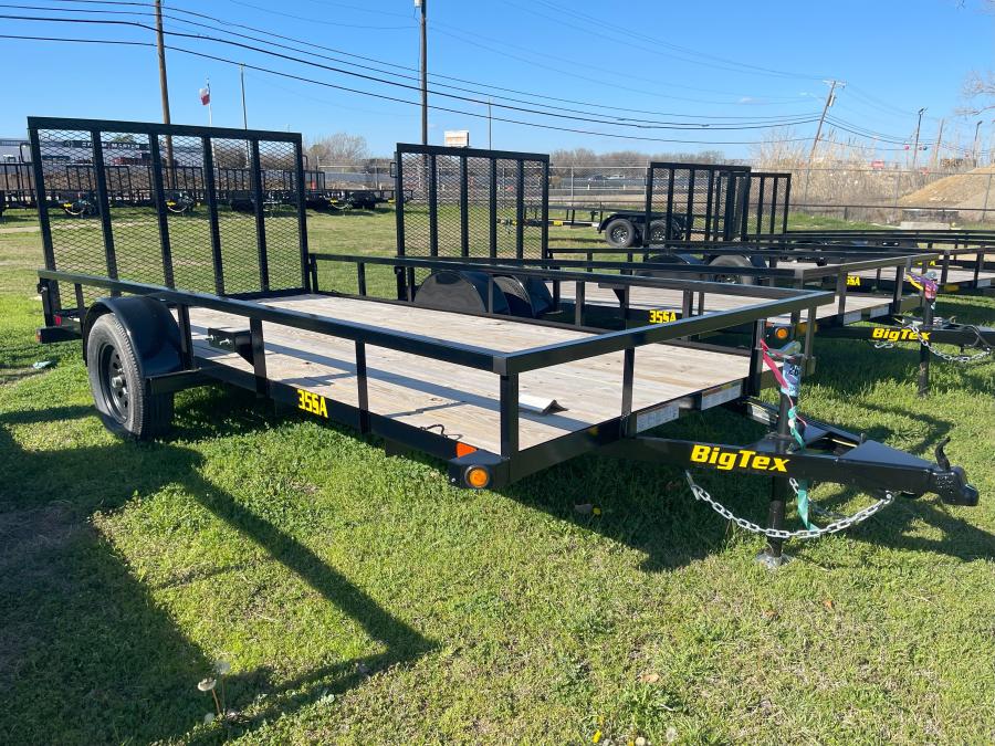 *PROMO* 2024 Big Tex 35SA-12BK4RG Single Axle (77”x12′) 2995# 2”Square Pipe Top Utility Trailer w/Spare Mount, 4’ Spring Assisted Ramp Gate-Black image 1
