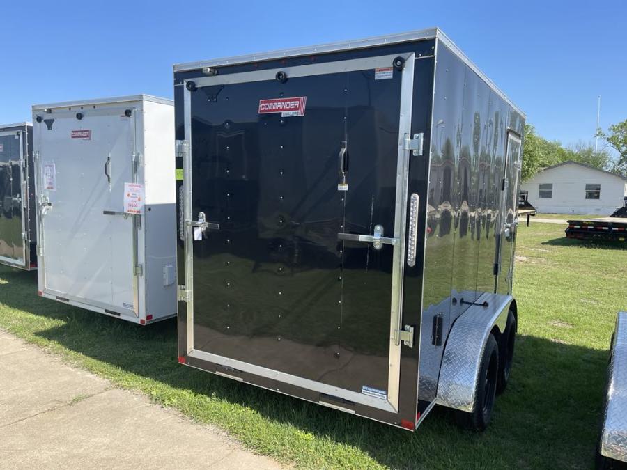 2024 Commander Enclosed Cargo 7K# (6’x12’x6’IH) Flat Nose Tandem Axle, Rear Ramp Door-Black #023755 Image 3