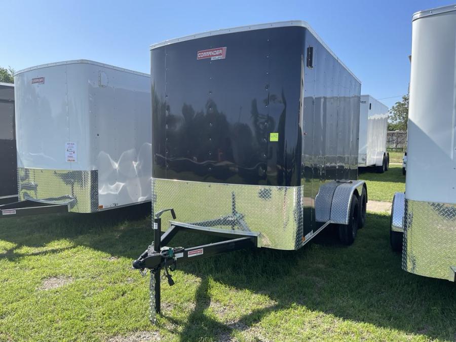 2024 Commander Enclosed Cargo 7K# (6’x12’x6’IH) Flat Nose Tandem Axle, Rear Ramp Door-Black #023755 Image 0