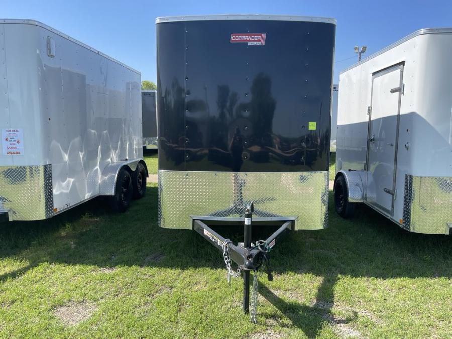 2024 Commander Enclosed Cargo 7K# (6’x12’x6’IH) Flat Nose Tandem Axle, Rear Ramp Door-Black #023755 Image 2