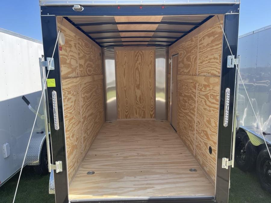 2024 Commander Enclosed Cargo 7K# (6’x12’x6’IH) Flat Nose Tandem Axle, Rear Ramp Door-Black #023755 Image 7