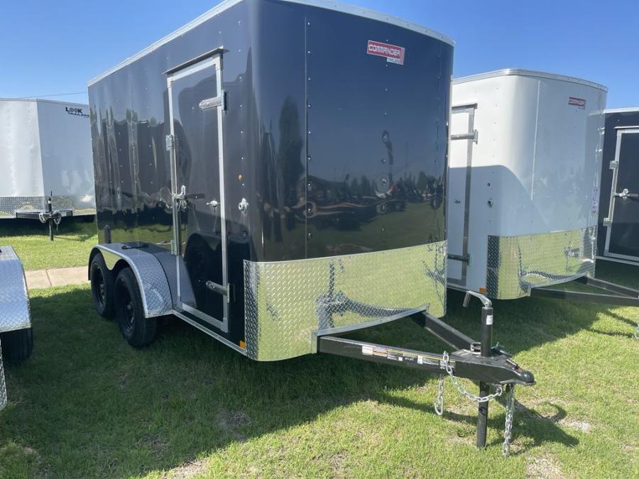 2024 Commander Enclosed Cargo 7K# (6’x12’x6’IH) Flat Nose Tandem Axle, Rear Ramp Door-Black #023755 Image 1