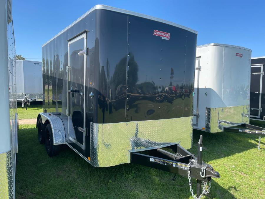 2024 Commander Enclosed Cargo 7K# (7’x12’x6.5’IH) Flat Nose Tandem Axle, Rear Ramp Door-White#023757 Image 1