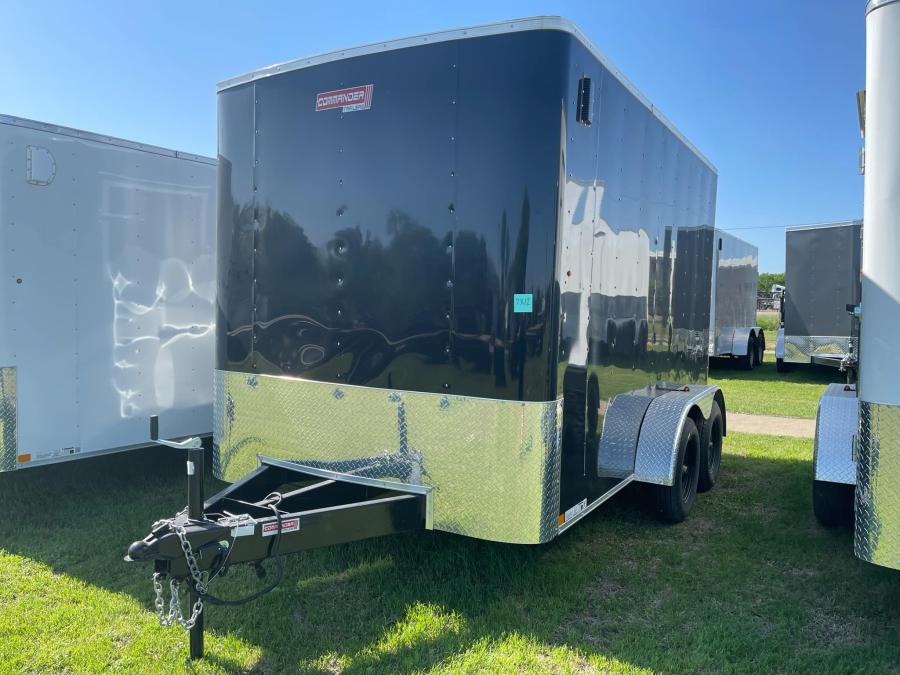 2024 Commander Enclosed Cargo 7K# (7’x12’x6.5’IH) Flat Nose Tandem Axle, Rear Ramp Door-White#023757 Image 0