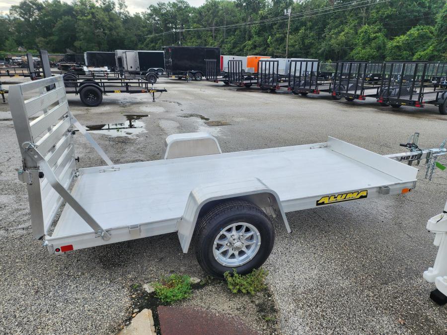 Aluma 5410 Aluma 54" x 10 SA Utility Trailer, Bi-Fold Ramp, Alum Wheels, LED LTS, All Aluminum Image 0