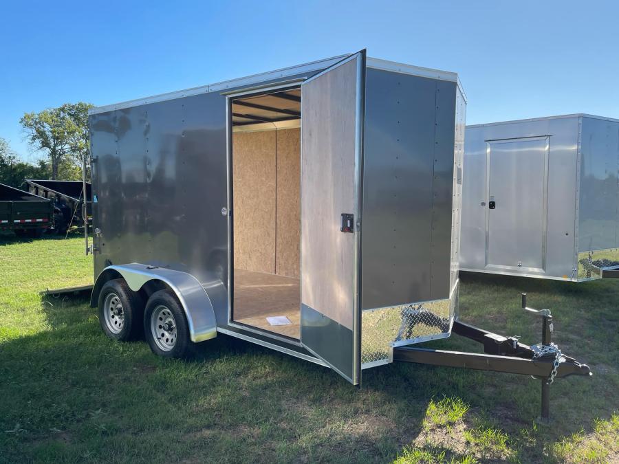 2025 LOOK-DLX Enclosed Cargo 7K# (6’x12’x6.5’IH) V-Nose, Tandem Axle, Rear Ramp Door-CHARCOAL #121371 Image 0