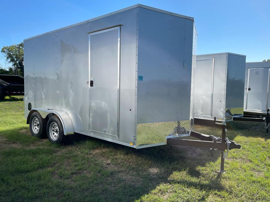 2025 LOOK-DLX Enclosed Cargo 7K# (7’x14’x7’IH) V-Nose, Tandem Axle, Rear Ramp Door-SILVER #121336 Image 0