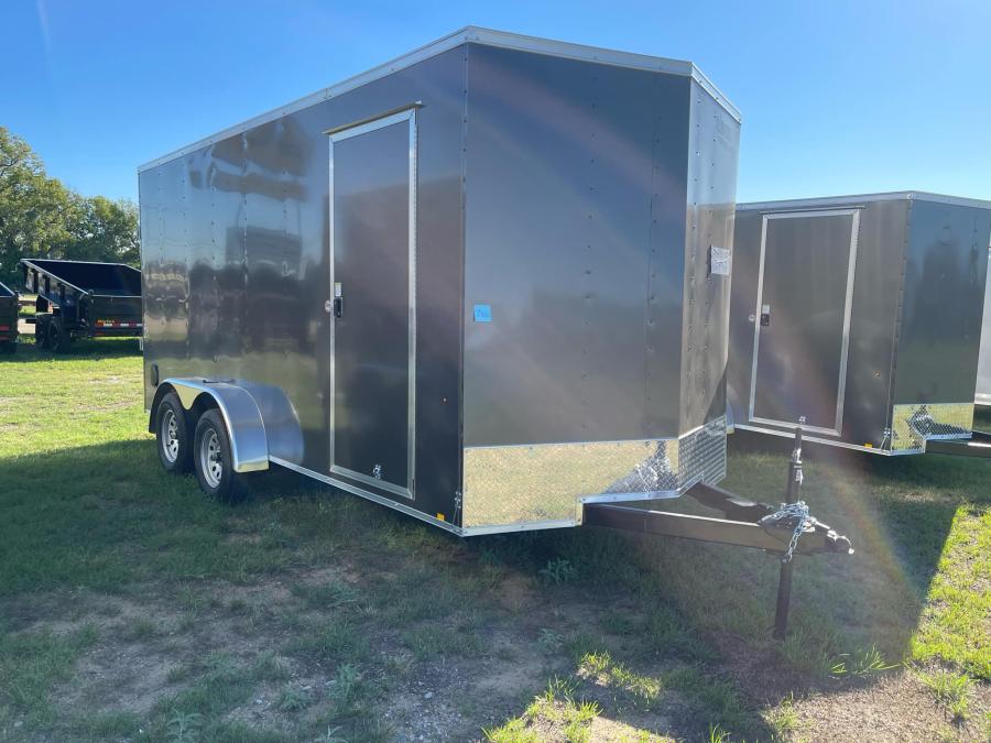 2025 LOOK-EX DLX Enclosed Cargo 7K# (7’x16’x7’IH) V-Nose, Tandem Axle, Rear Ramp Door-CHARCO #121373 Image 0