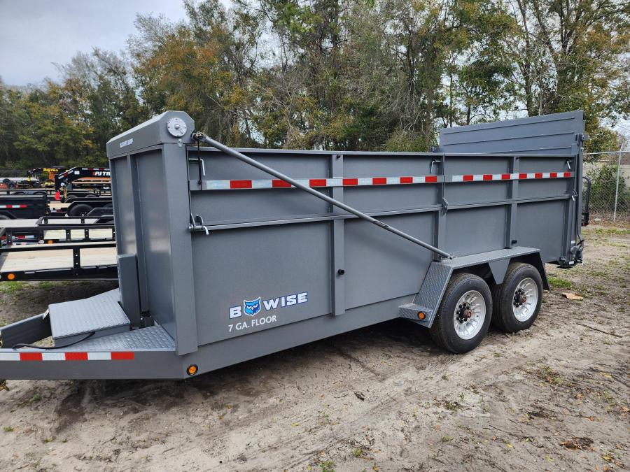 BWISE 17.6K GVW Ultimate Dump, 7X16, 2 Way Hydraulic Gate, Fold Down Sides, Hyd Jack, Wireless Remote, Aluminum Wheels, Spring Loaded Tarp, 7GA Floor Image 0