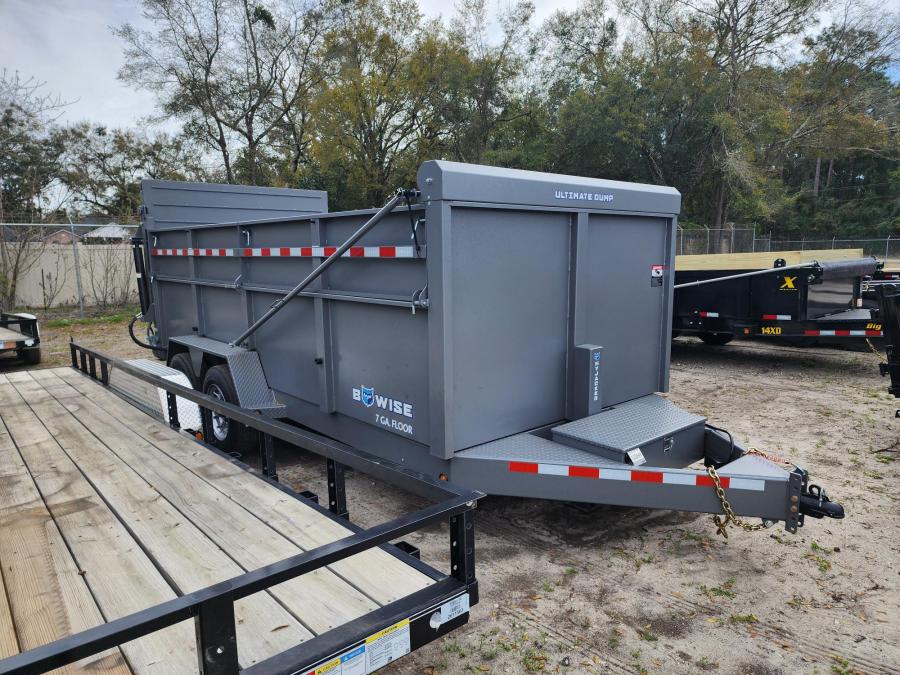 BWISE 17.6K GVW Ultimate Dump, 7X16, 2 Way Hydraulic Gate, Fold Down Sides, Hyd Jack, Wireless Remote, Aluminum Wheels, Spring Loaded Tarp, 7GA Floor Image 1