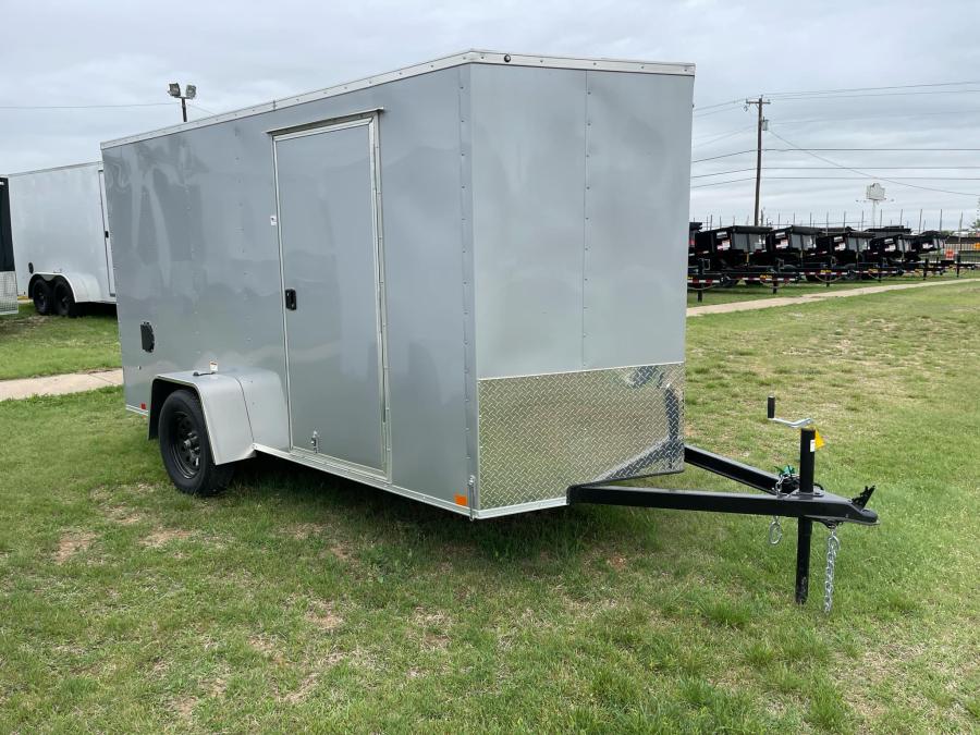 RC 2025 6'x12'x6'IH SA FLAT TOP WEDGE ENCLOSED TRAILER-Silver Image 1