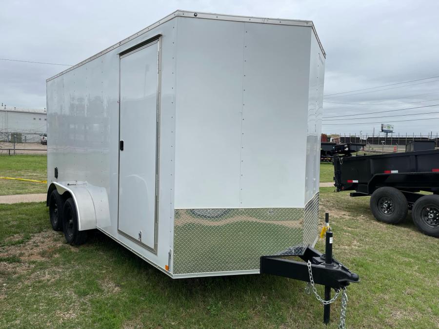 RC 2025 7'x16'x6.5'IH TA FLAT TOP WEDGE ENCLOSED TRAILER-White Image 4