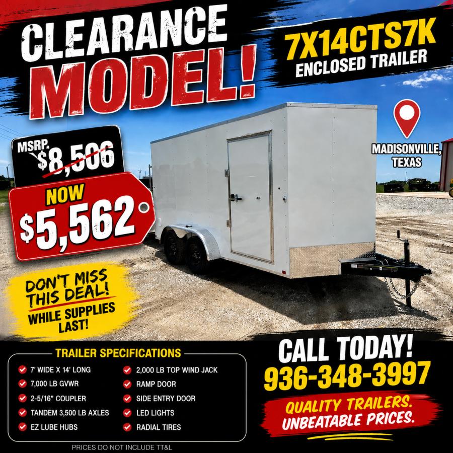 7X14 Tandem Axle Enclosed Cargo Trailer w/ V Nose, Side Door, and Rear Ramp Door Image 0