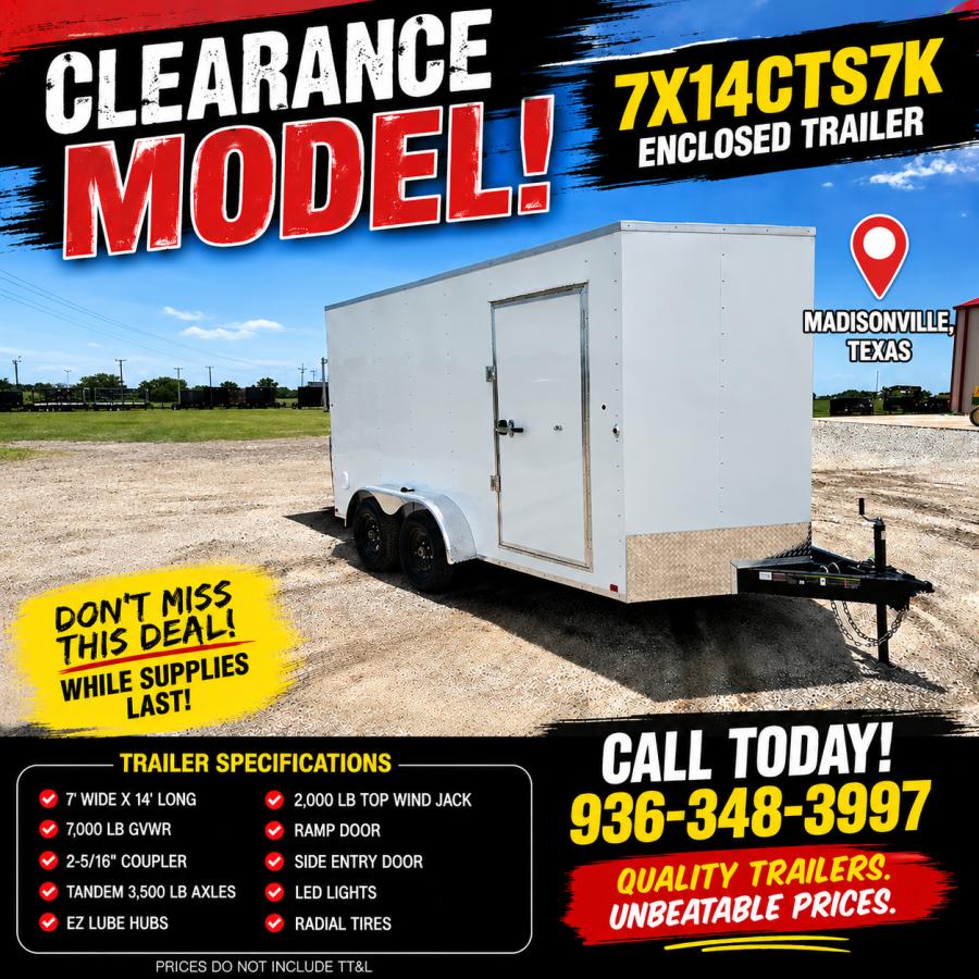 7X14 Tandem Axle Enclosed Cargo Trailer w/ V Nose, Side Door, and Rear Ramp Door Image 0