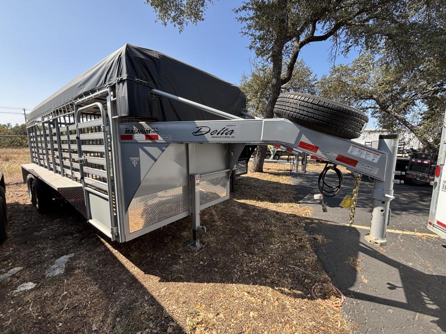 6’8″x20’x6’6″ gooseneck steel livestock trailer by Delta Image 0