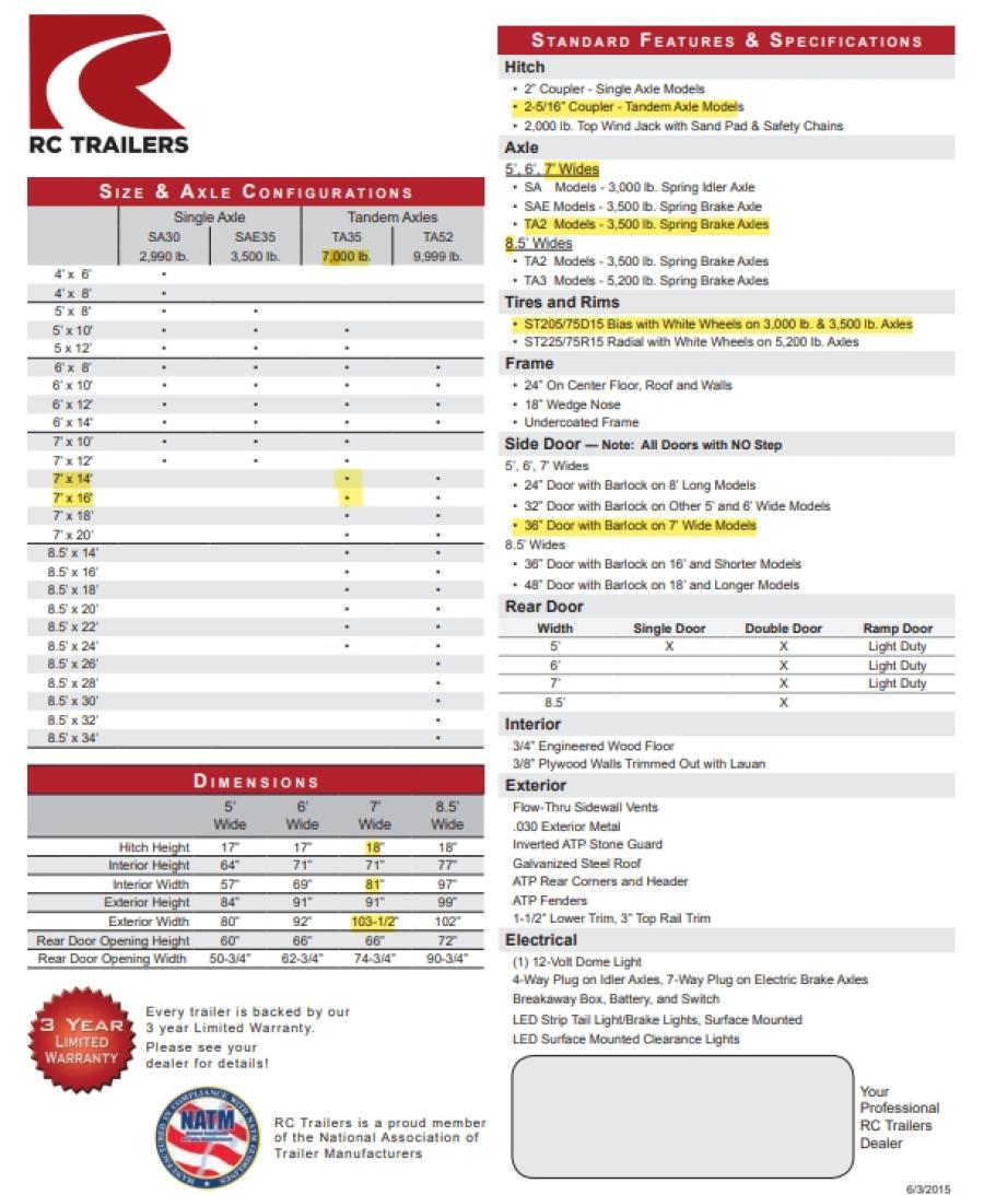 RC Trailers 7x14 Enclosed Trailer w/ Options: 7ft Interior Height, Blackout Package & Screwless Exterior Image 3