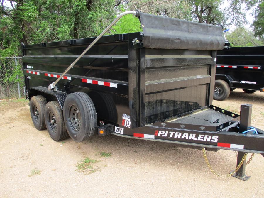 PJ TRAILERS DVJ1 PJ 7X14 DUMP EB2 14PLY SM 10KJ HYDL10 4 WALL 2WG SIR SD BK Image 0