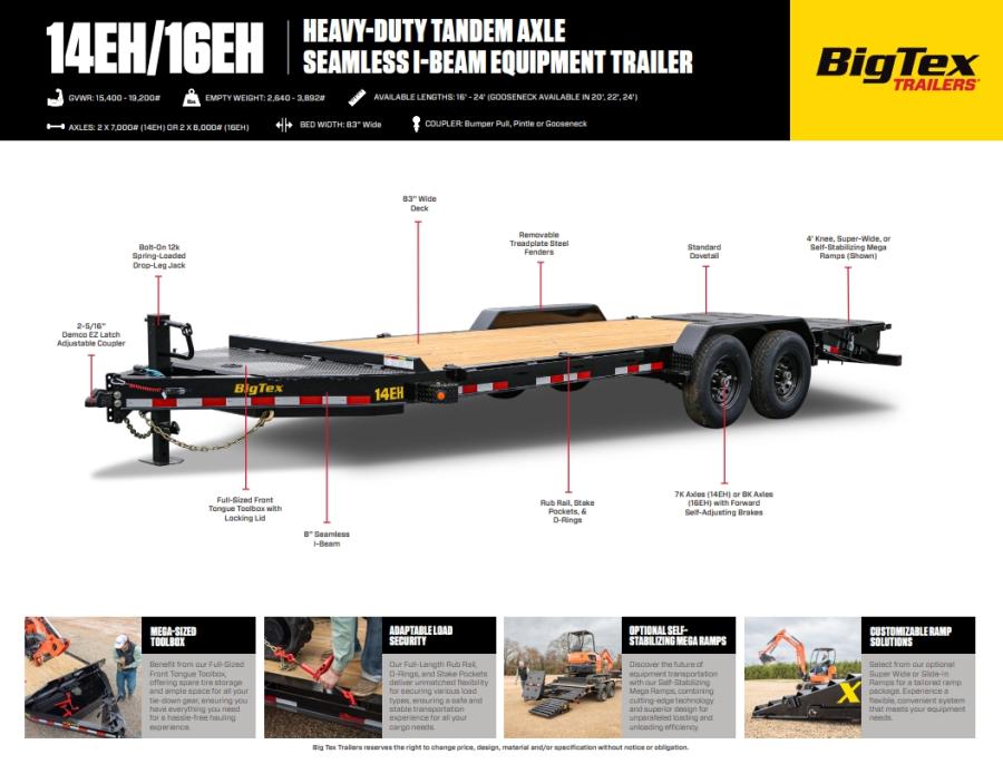 Big Tex 14EH, Equipment, 83″ x 22′, 15.4K, Dovetail, Mega Ramps, X-Series Image 3