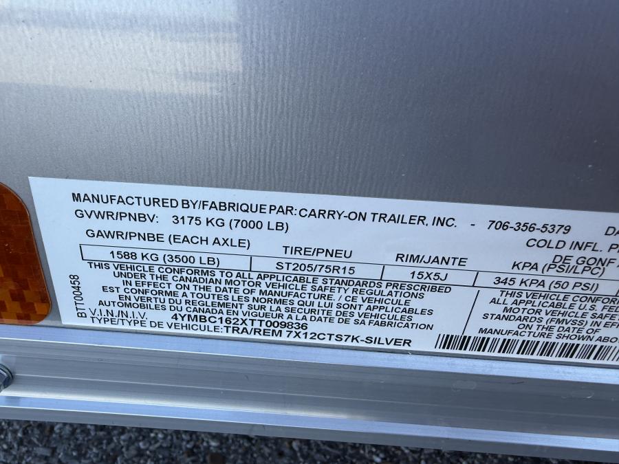 7X12 CARRY-ON ENCLOSED TRAILER 3.5k AXLES and RAMP DOOR Image 5