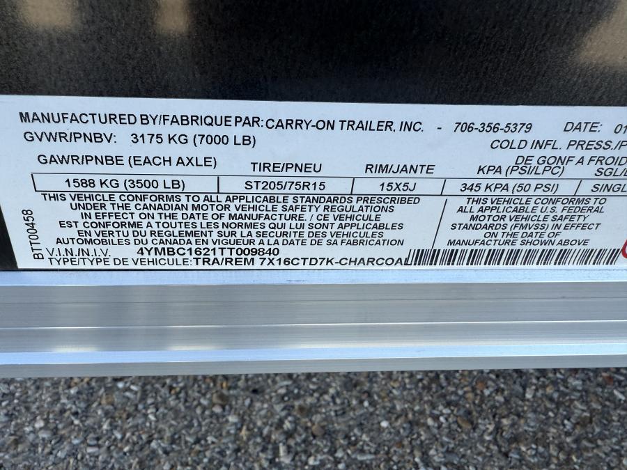 7X16 CARRY-ON 7X16 ENCLOSED 7K RD C Image 3