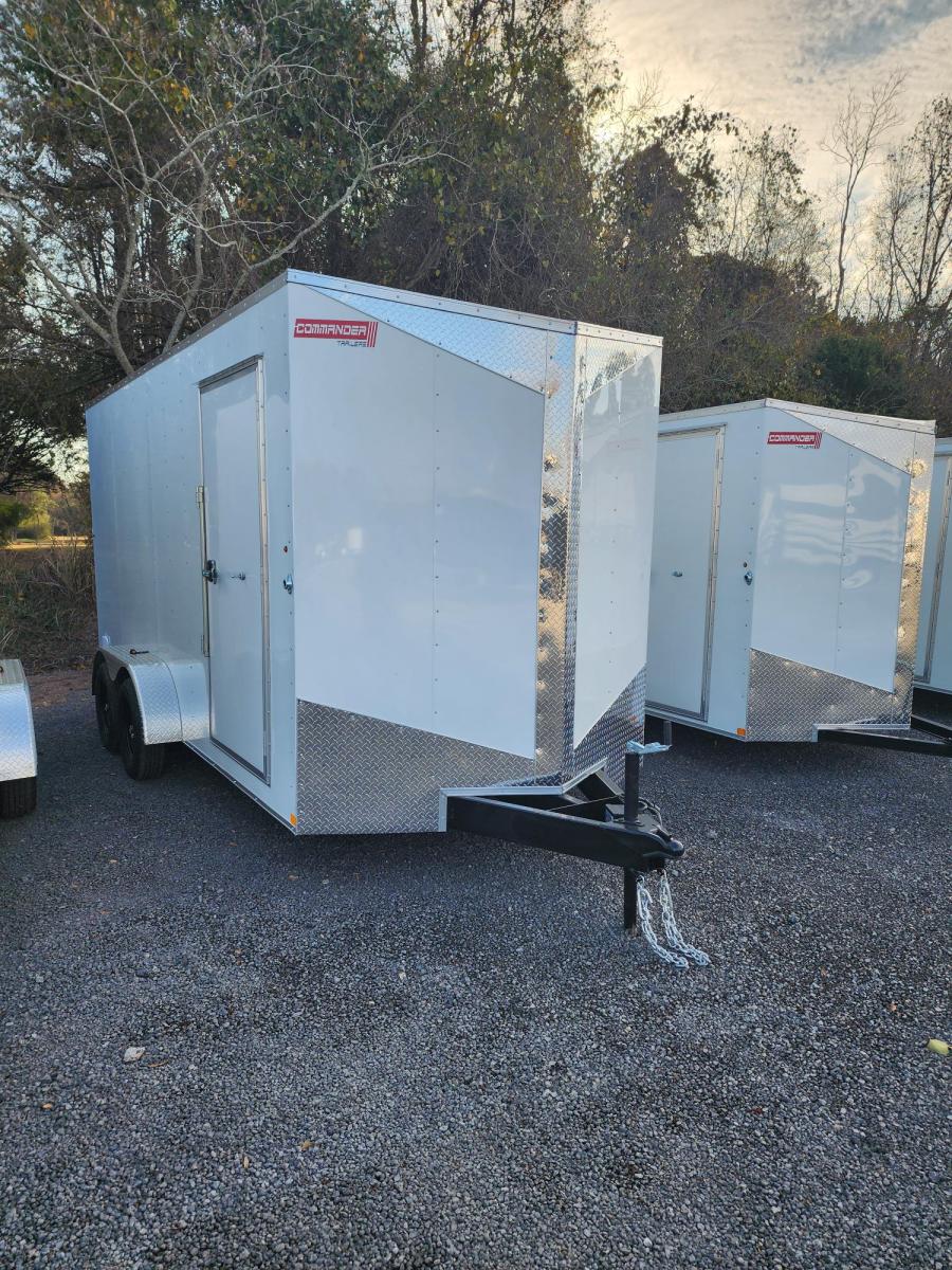 7X14 CARRY-ON ,ENCLOSED, Sloped V-Nose, Ramp, Elec Brakes, Side Door, LED LTS Image 0